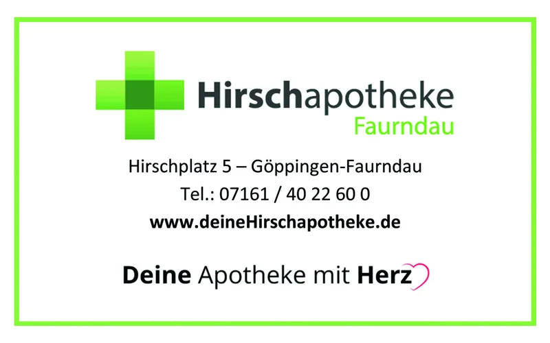 Hirsch Apotheke – Anzeige in der Vereinszeitung des TC Faurndau